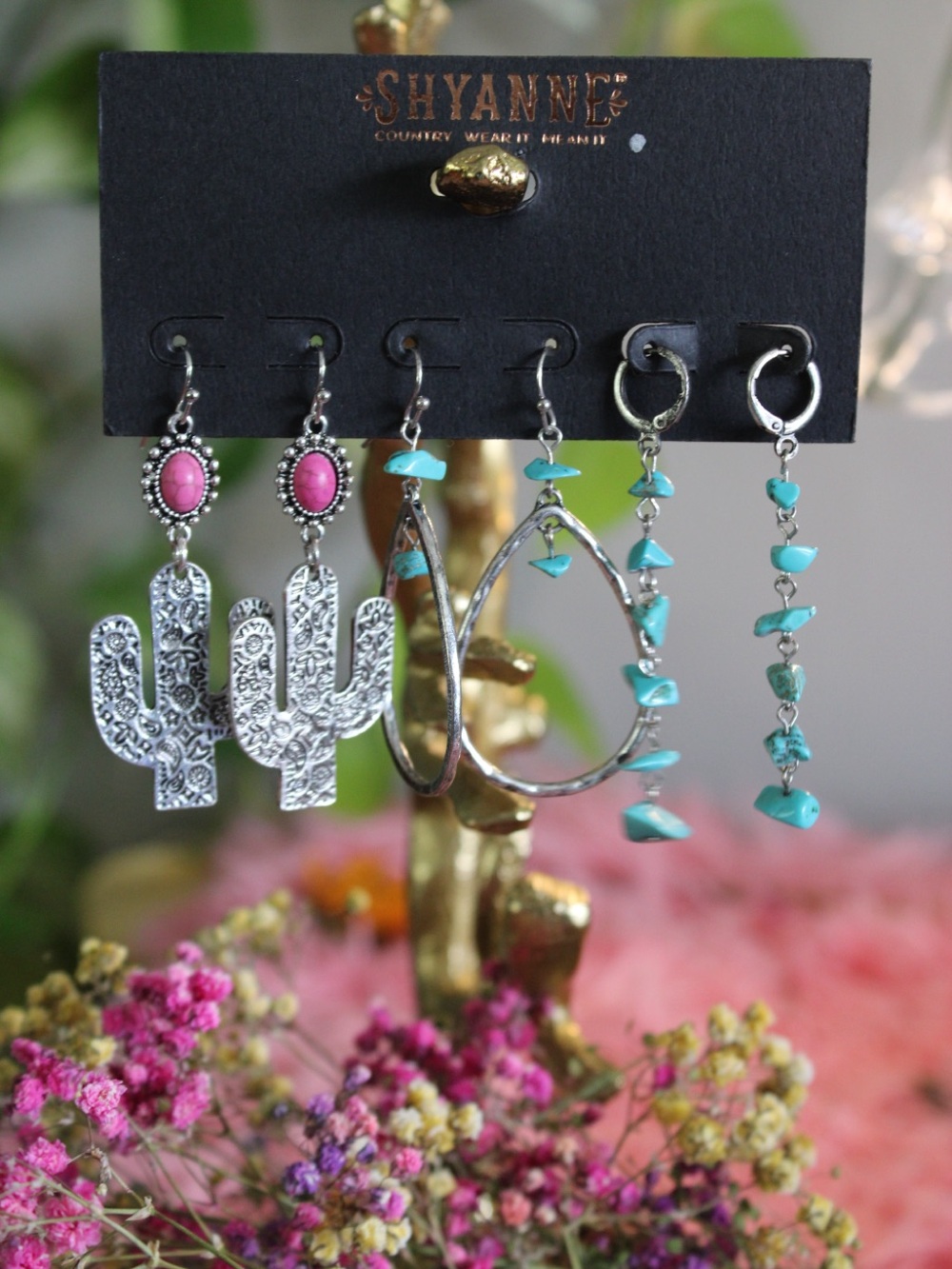 Shyanne Silver Cactus & Turquoise Pink Accent Earring Set